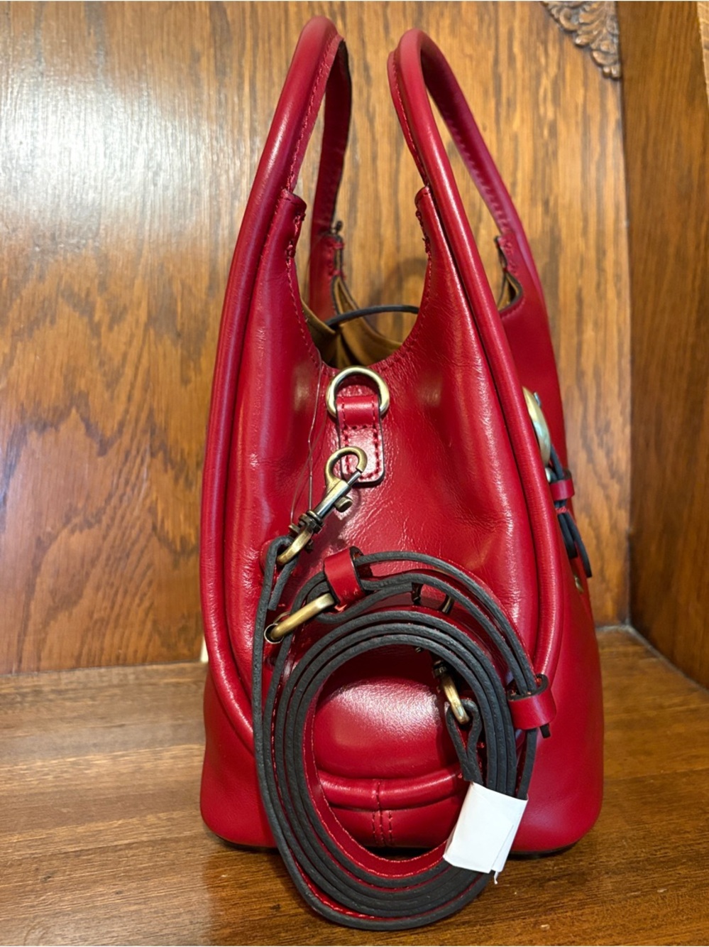 NWT-Patricia Nash-Leather-Halina-Top Handle Hobo w/Strap-Buckle-Berry Red-$199 - Picture 11 of 16
